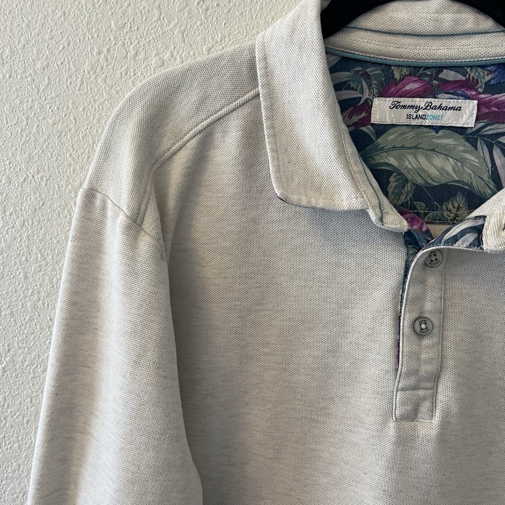 Tommy Bahama Shirt Mens XL Polo Long Sleeve Beige Islandzone Rugby Shirt - Picture 4 of 13